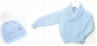 Knitting Pattern - Peter Pan P1160 - Merino Baby DK - Sweater with Shawl Collar & Hat